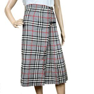 Vintage Westaway & Westaway Plaid 100% Wool Pleated‎ Plaid Midi Skirt Size UK 12